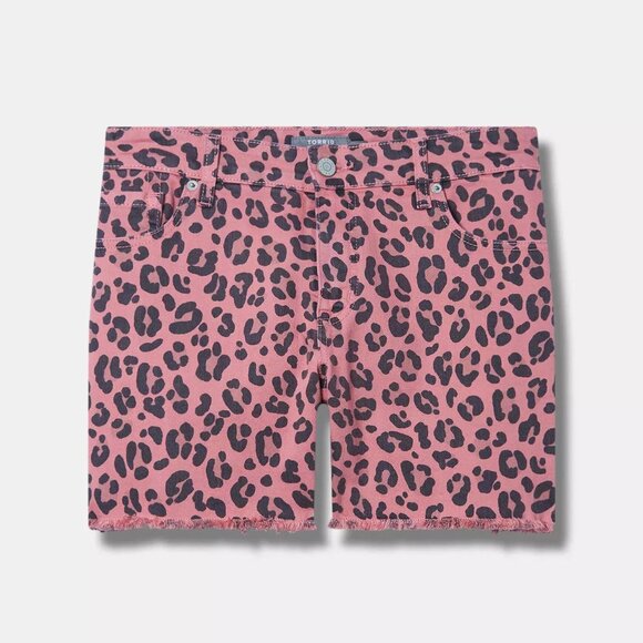 New Plus Size 26 TORRID Dusty Rose Color Leopard Print Denim Jean Shorts - Picture 4 of 4